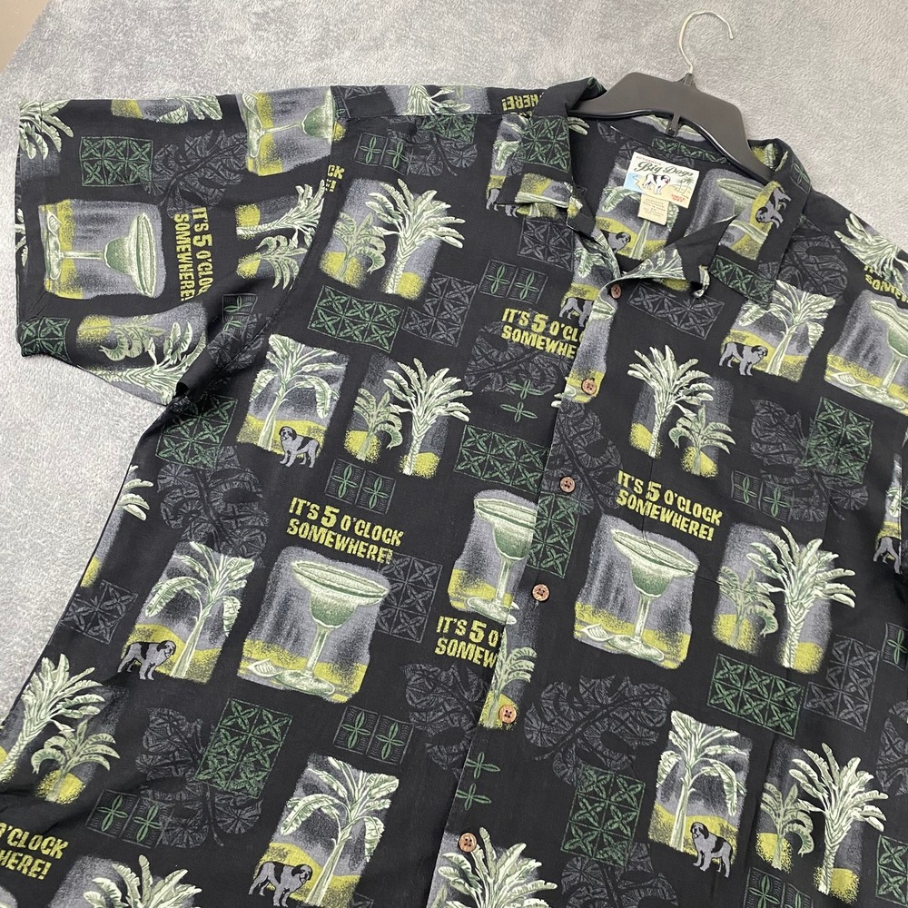 Big Dogs Mens 2X Button Down Shirt Black Vacation Cruise Rayon Tropical